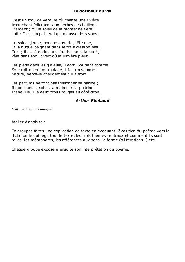 le dormeur du val explication le dormeur du val explication